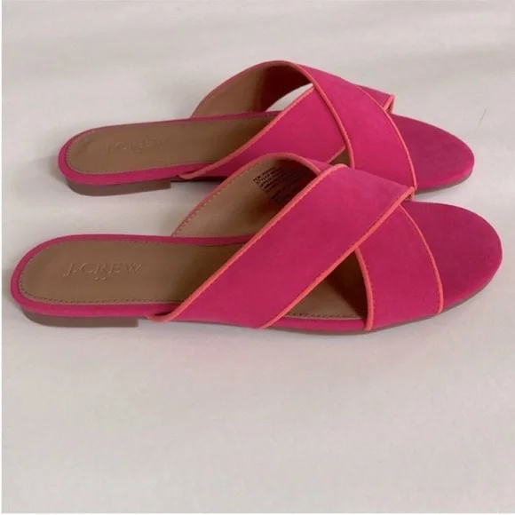 J. Crew Microsuede Criss Cross Slide Sandals in Crisp Begonia - Picture 3 of 7